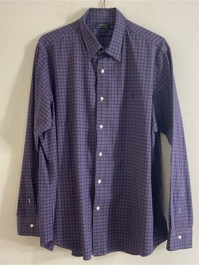 Polo Ralph Lauren classic fit purple blue plaid button down size XXL TTG 18 1/2